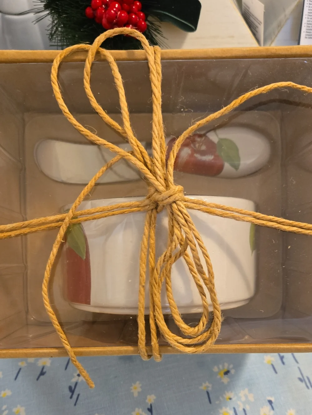 Apple Stoneware Dipping Bowl and Spreader Gift Set